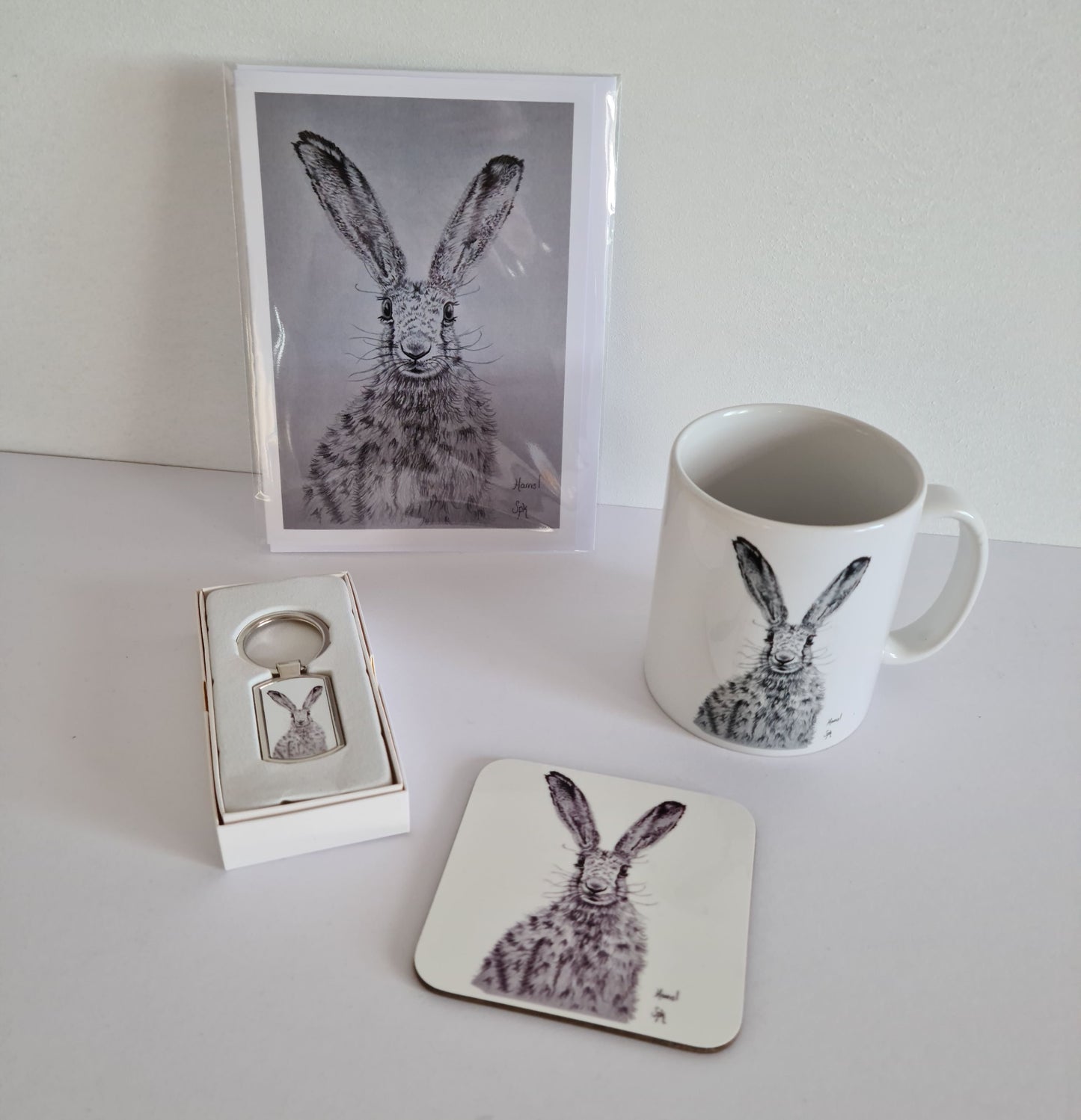 Hare Mug, Coaster, Card & Keyring Set