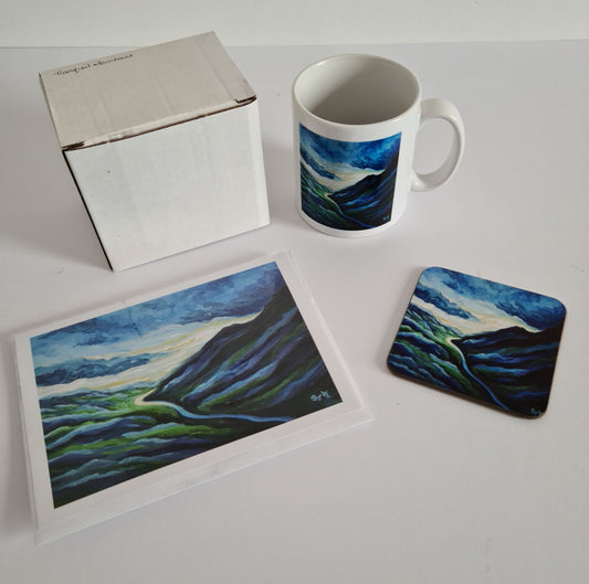 Tranquil Mountains Mug, Coaster and Card Set